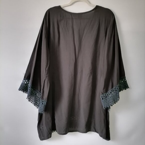 Anandas Collection Womens Black Lace Detailing Floral Embroidered Blouse Size XL - Picture 4 of 6